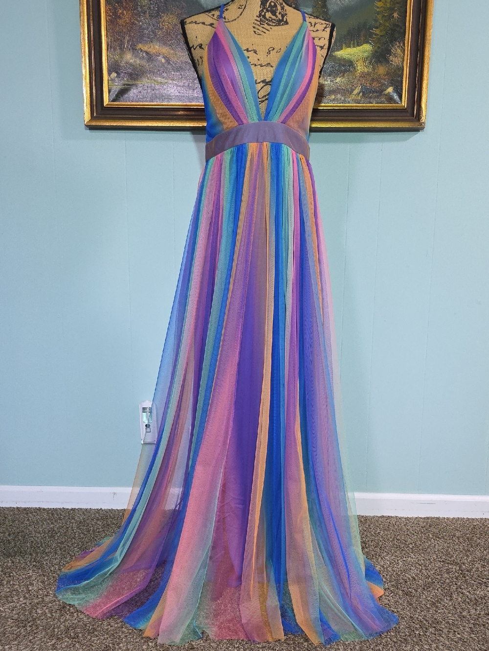 Luxxel Multicolor Striped V-Neck Maxi Dress